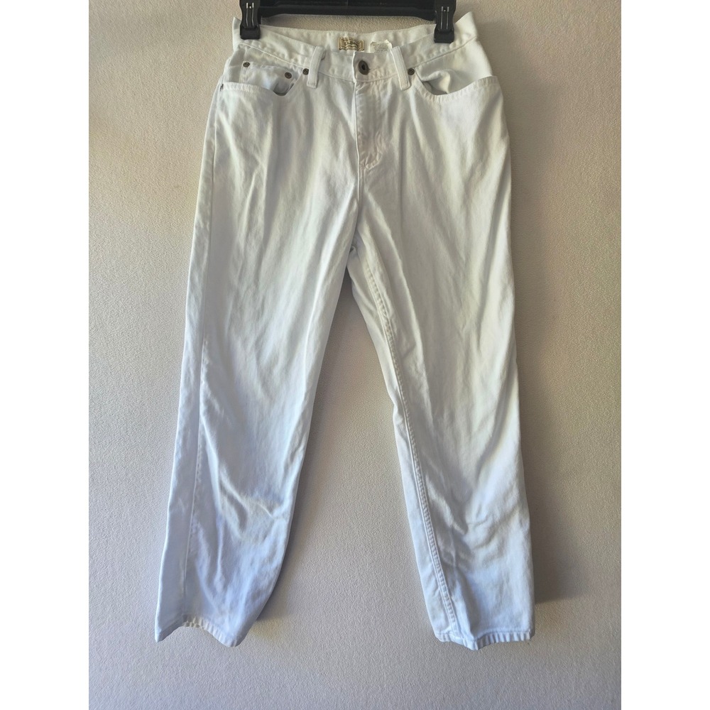 LL Bean Womens White Jeans Size 8 Petite 100% Cotton Straight Leg Denim Pants